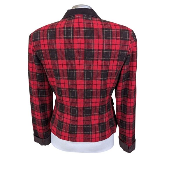 Vintage Liz Sport Plaid Blazer Wool Red Tartan Womens 6 Academia Preppy Holidays - Picture 4 of 6